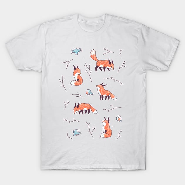 Fox and Bird Pattern T-Shirt by Freeminds